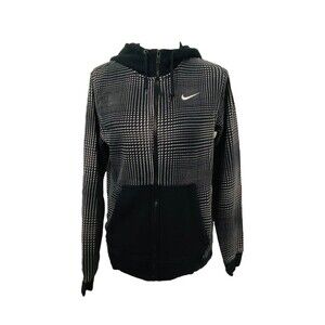 Women's Small Hoodie Nike Black White Check Full Zip Fleece Lined Athletic